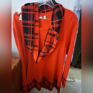 Notations Red and Black Plaid Cowl Neck Sweater Dress